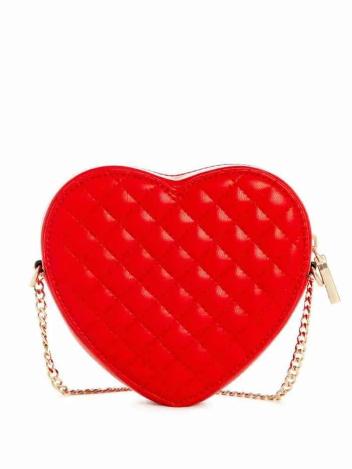 Women GUESS Handbags Rianee Heart Crossbody Bag Red