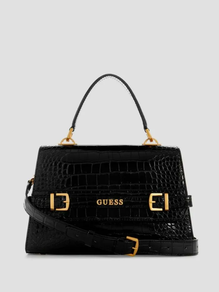Women GUESS Handbags Sestri CrocodileEmbossed Crossbody Black