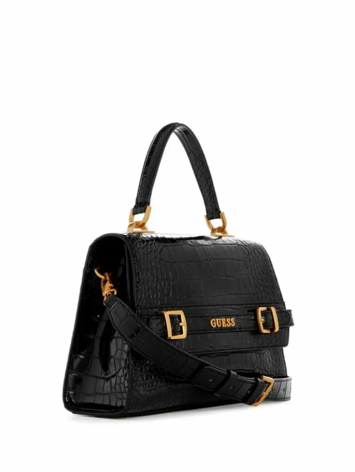 Women GUESS Handbags Sestri CrocodileEmbossed Crossbody Black