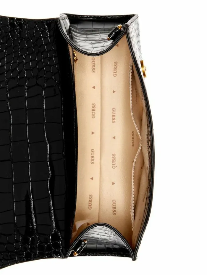 Women GUESS Handbags Sestri CrocodileEmbossed Crossbody Black