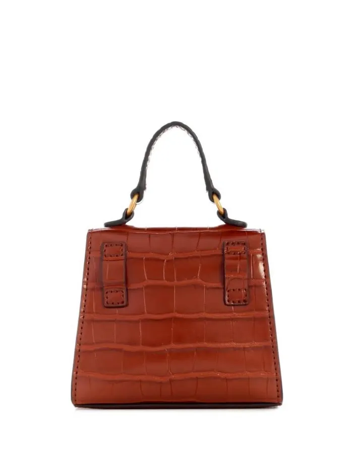 Women GUESS Handbags Sestri CrocodileEmbossed Mini Crossbody Cognac