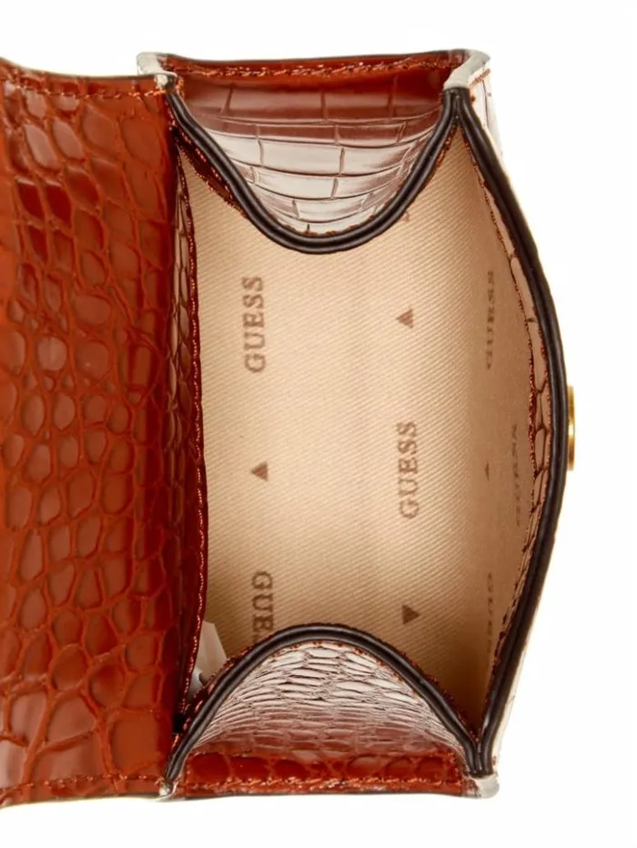 Women GUESS Handbags Sestri CrocodileEmbossed Mini Crossbody Cognac