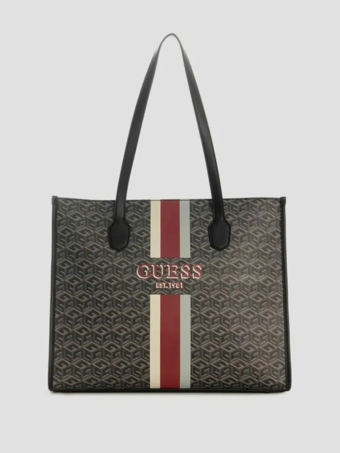Women GUESS Handbags Silvana Cube Logo Girlfriend Tote Chief Green