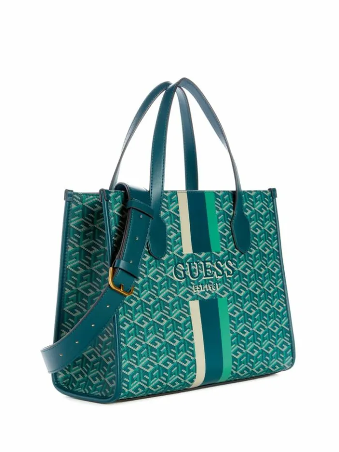 Women GUESS Handbags Silvana G Cube Tote Hunter Logo