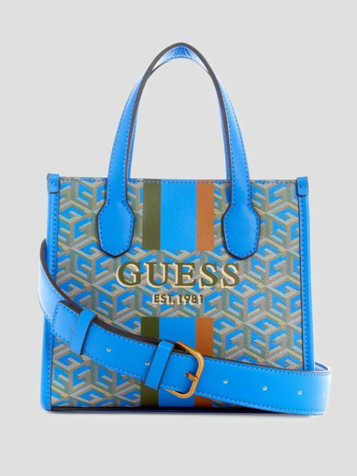 Women GUESS Handbags Silvana Mini Totes Aquatic Logo