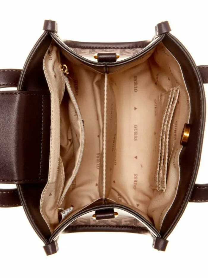 Women GUESS Handbags Silvana Mini Totes Espresso Logo