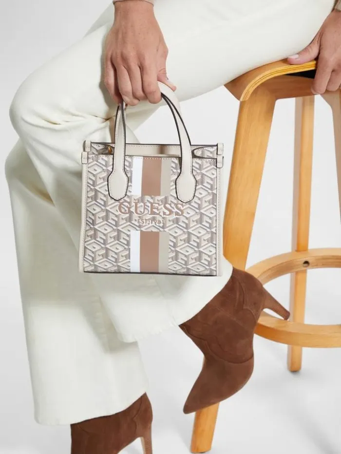 Women GUESS Handbags Silvana Mini Totes Saddle