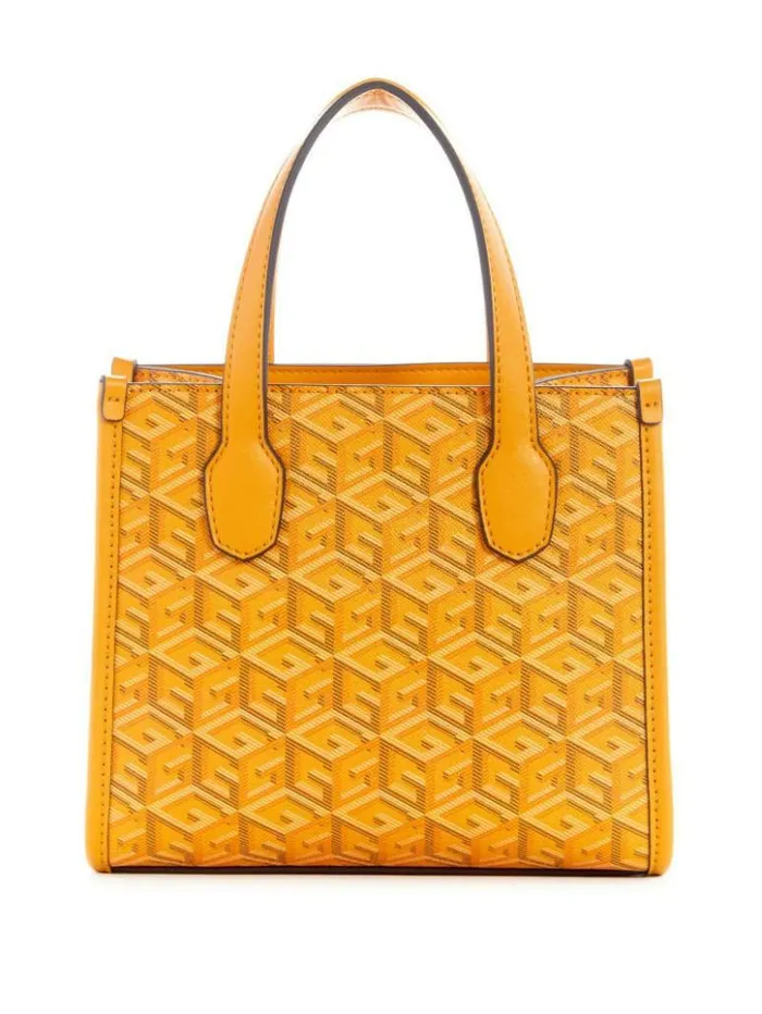 Women GUESS Handbags Silvana Mini Totes Yellow Logo