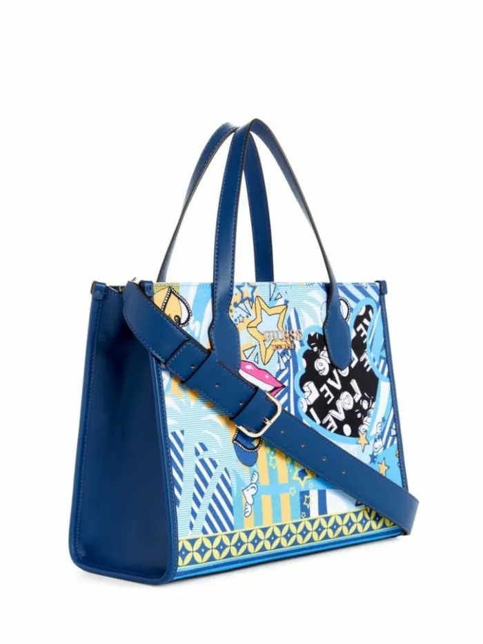 Women GUESS Handbags Silvana Pop Art Tote Rainbow Multi Combo