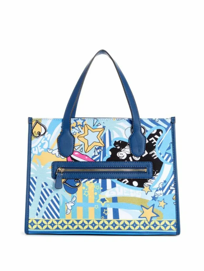 Women GUESS Handbags Silvana Pop Art Tote Rainbow Multi Combo