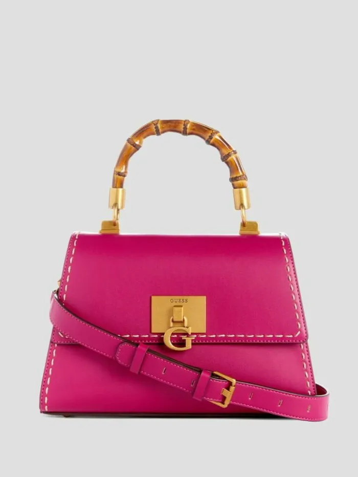 Women GUESS Handbags Stephi Bamboo Handle Mini Satchel Magenta