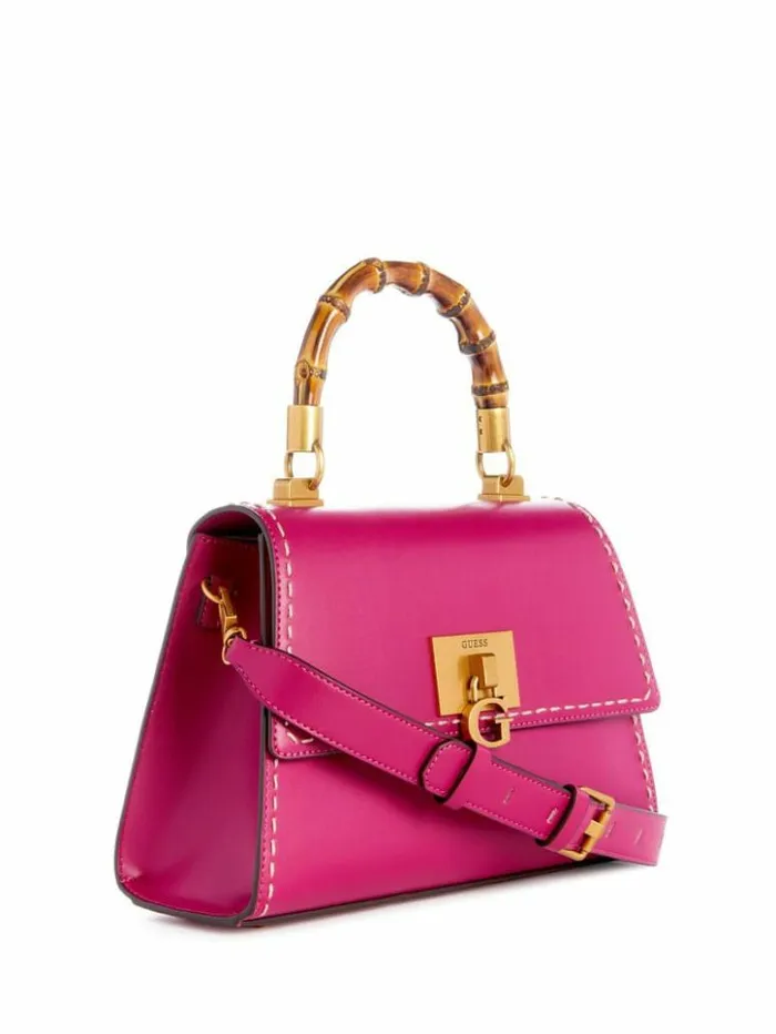 Women GUESS Handbags Stephi Bamboo Handle Mini Satchel Magenta