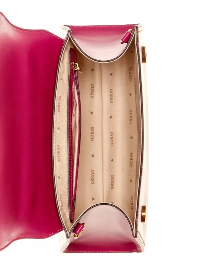 Women GUESS Handbags Stephi Bamboo Handle Mini Satchel Magenta
