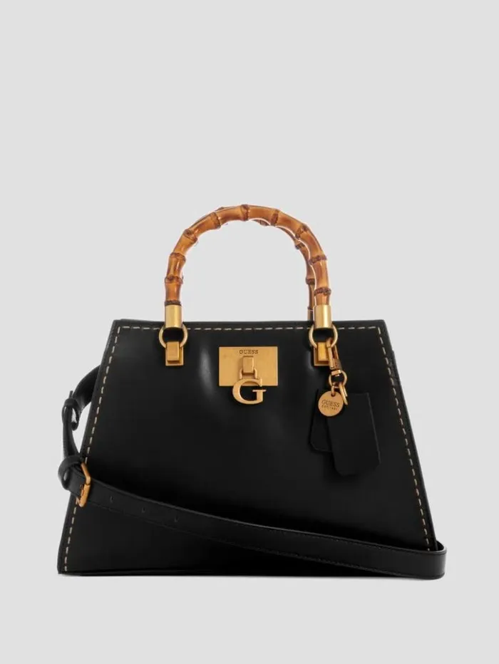 Women GUESS Handbags Stephi Bamboo Handle Satchel Black