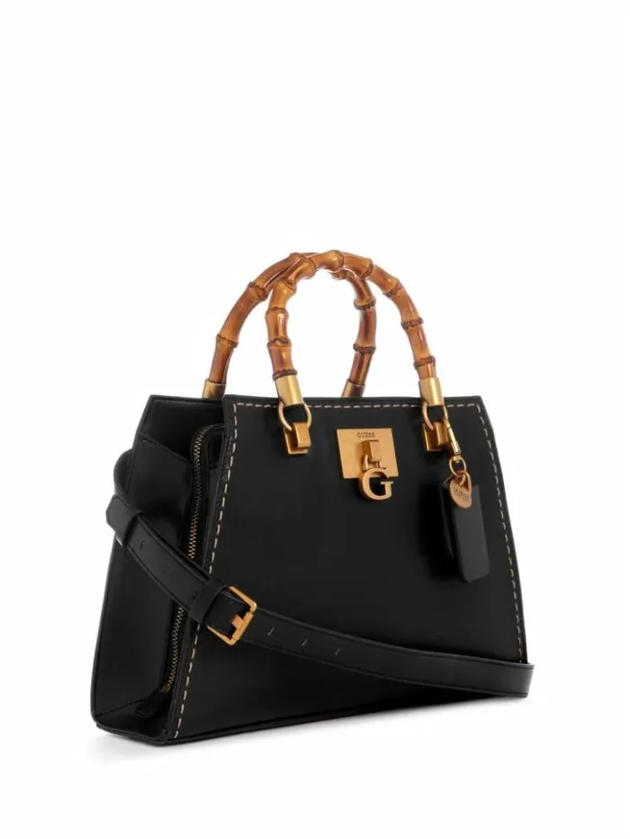 Women GUESS Handbags Stephi Bamboo Handle Satchel Black