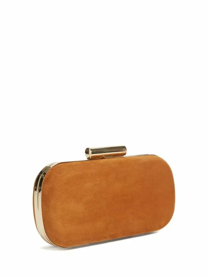 Women GUESS Handbags Suede Leather Clutch Cognac