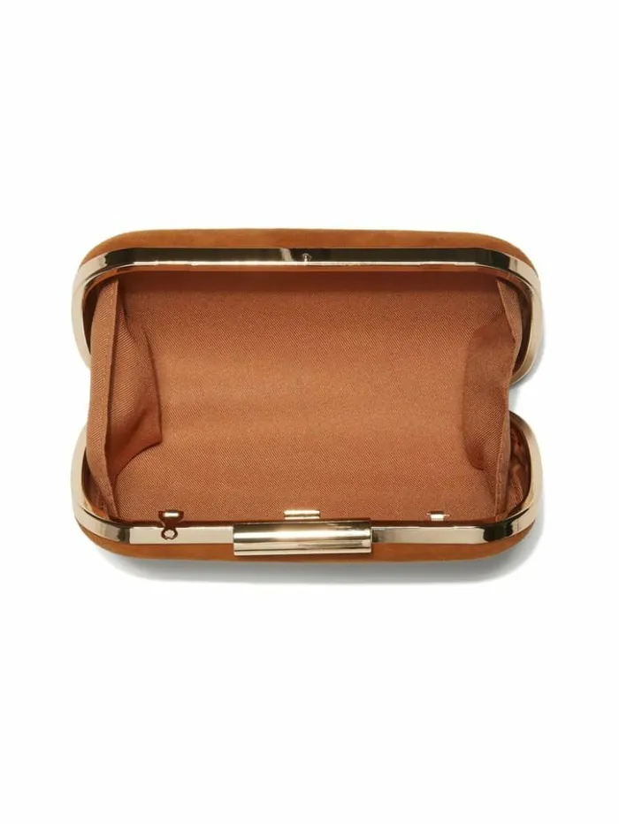 Women GUESS Handbags Suede Leather Clutch Cognac
