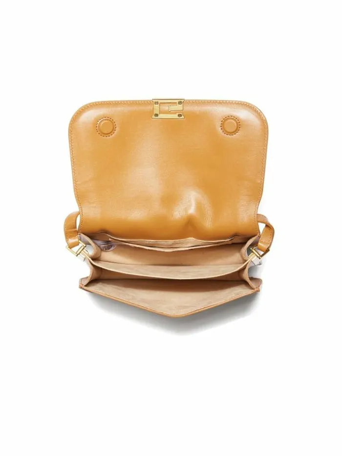 Women GUESS Handbags Thea Mini Flap Leather Crossbody Cognac