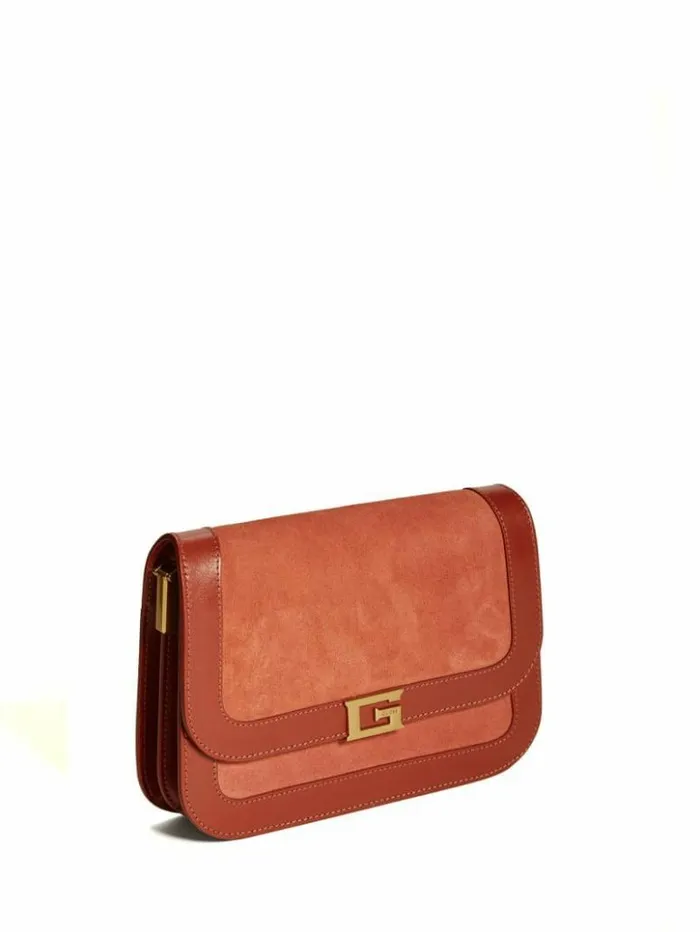Women GUESS Handbags Thea Mini Flap Leather Crossbody Rus