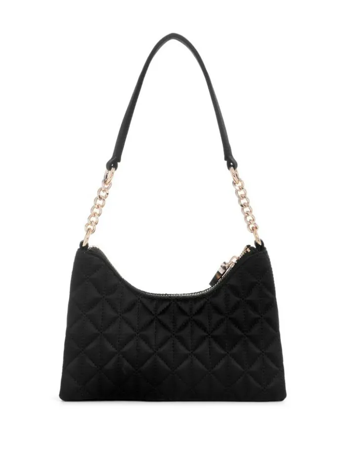 Women GUESS Handbags Velina Quilted Satin Mini Shoulder Bag Black