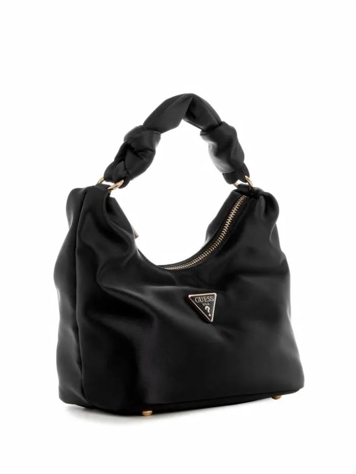 Women GUESS Handbags Velina Satin Hobo Bag Black Floral Print