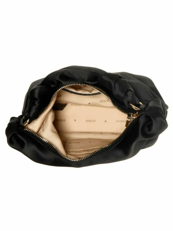 Women GUESS Handbags Velina Satin Hobo Bag Black Floral Print