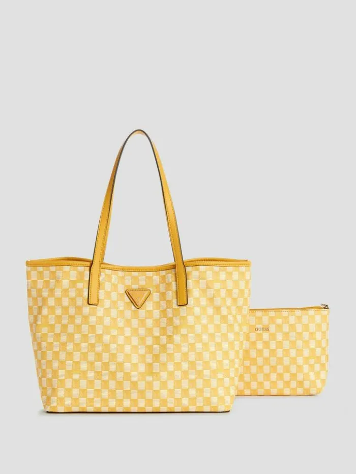 Women GUESS Handbags Vikky Tote Set Yellow Logo