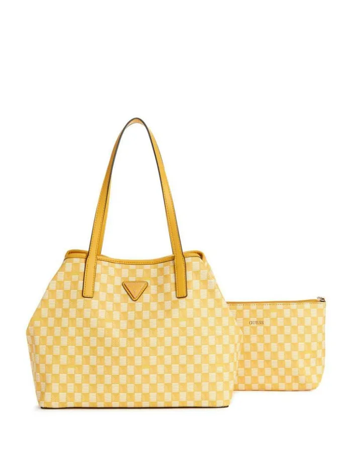 Women GUESS Handbags Vikky Tote Set Yellow Logo