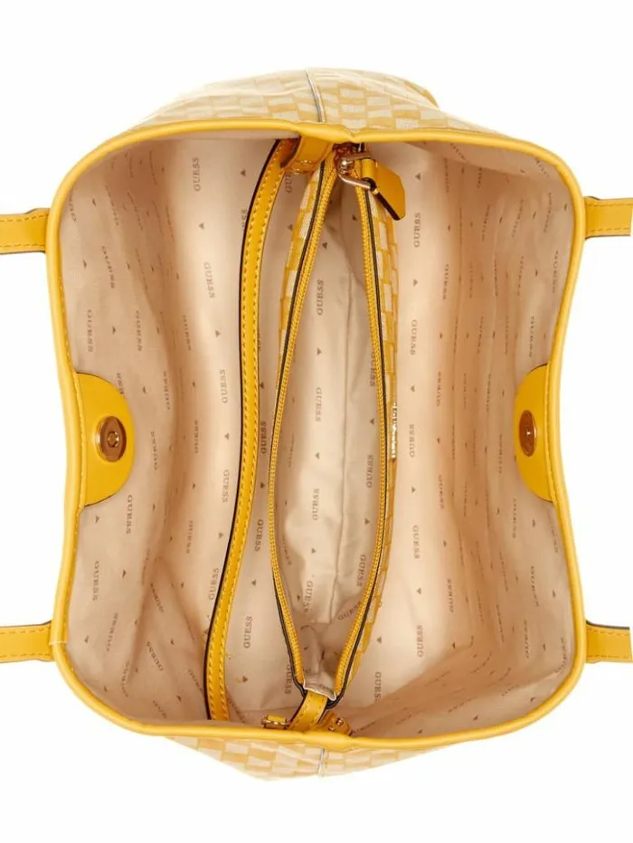 Women GUESS Handbags Vikky Tote Set Yellow Logo
