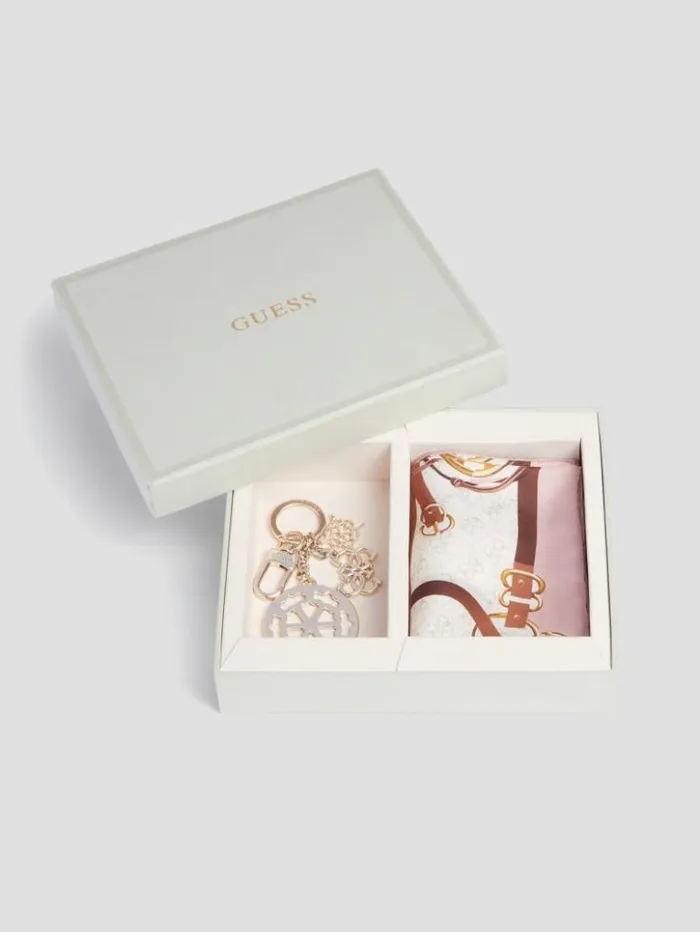 Women GUESS Hats and Scarves Foulard Scarf And Key Ring Gift Set Rose Pink