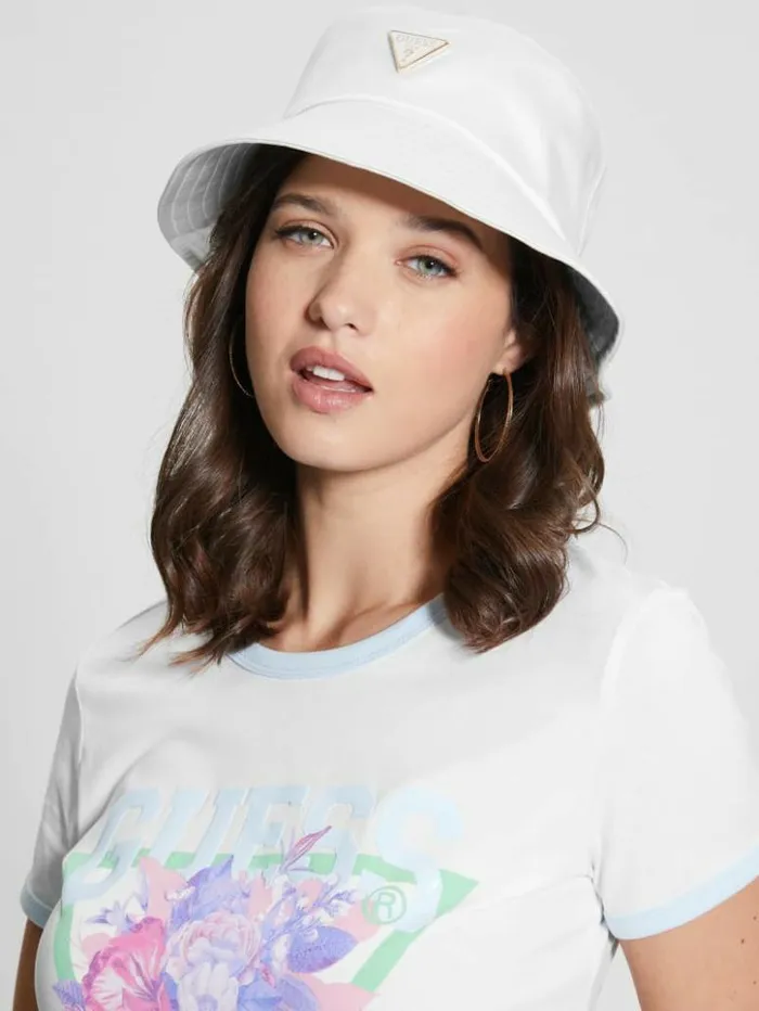 Women GUESS Hats and Scarves Satin Bucket Hat White Multi