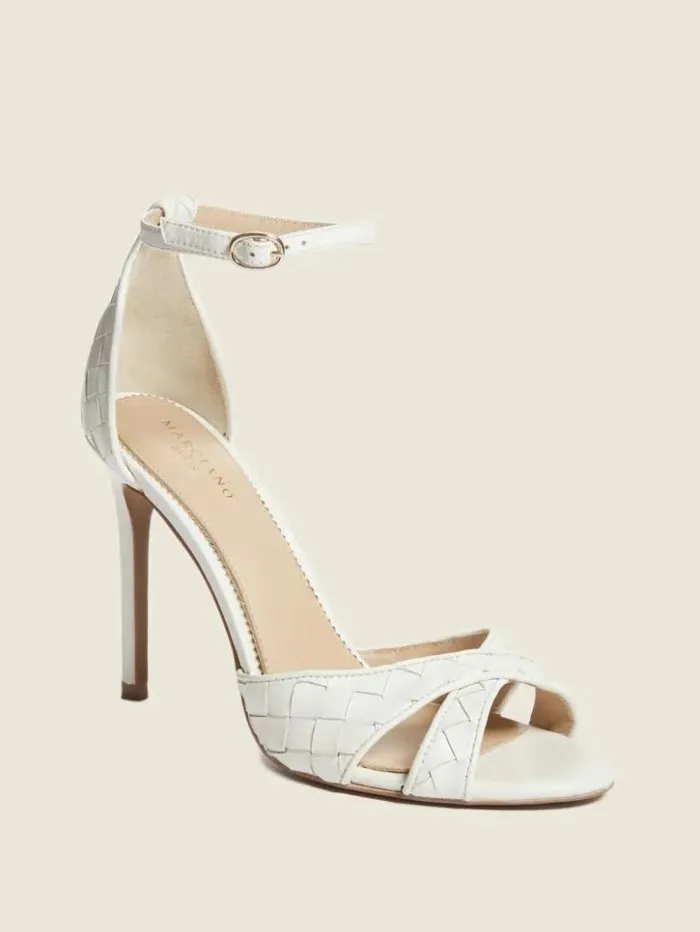 Women GUESS Heels Abieli Woven Leather Stiletto Sandal Ivory 150