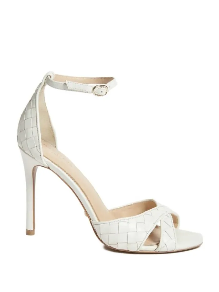 Women GUESS Heels Abieli Woven Leather Stiletto Sandal Ivory 150
