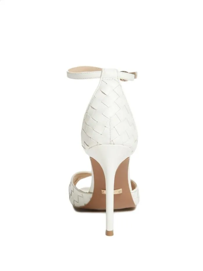 Women GUESS Heels Abieli Woven Leather Stiletto Sandal Ivory 150