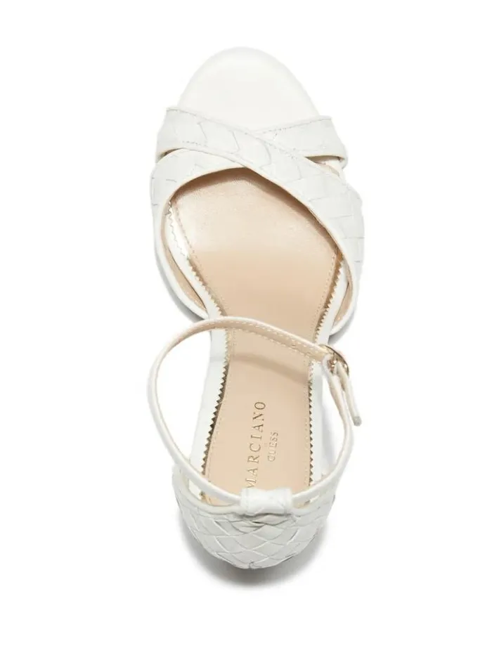 Women GUESS Heels Abieli Woven Leather Stiletto Sandal Ivory 150