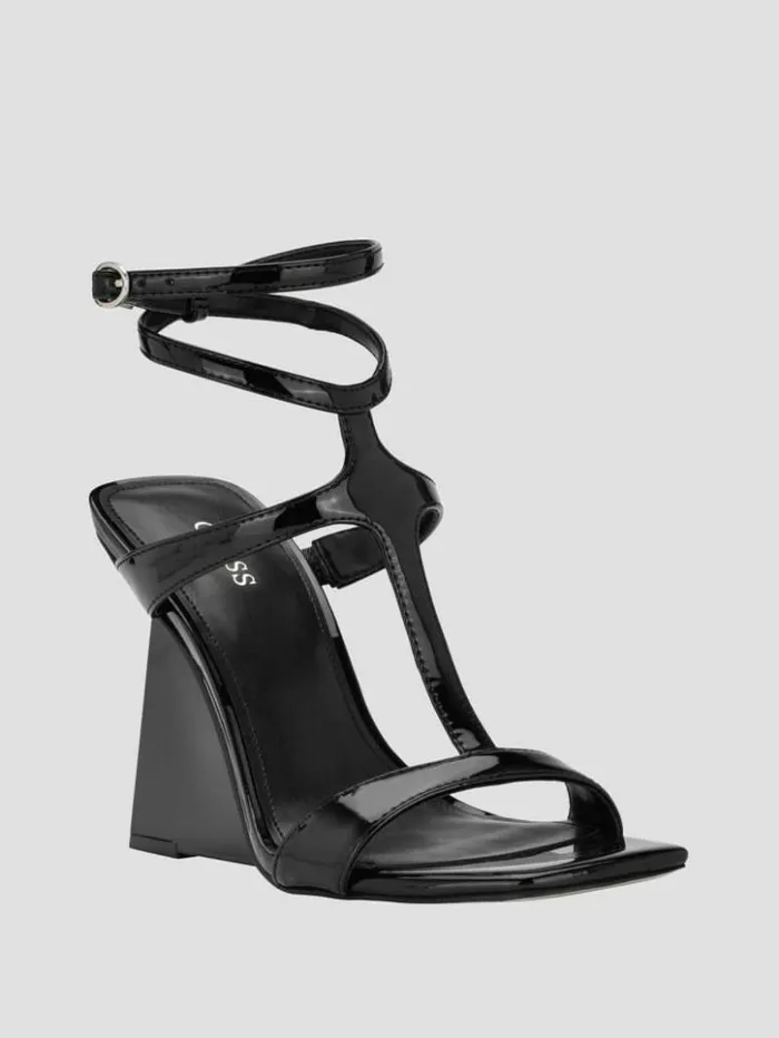 Women GUESS Heels Bacio TStrap Wedge Heels Black 002