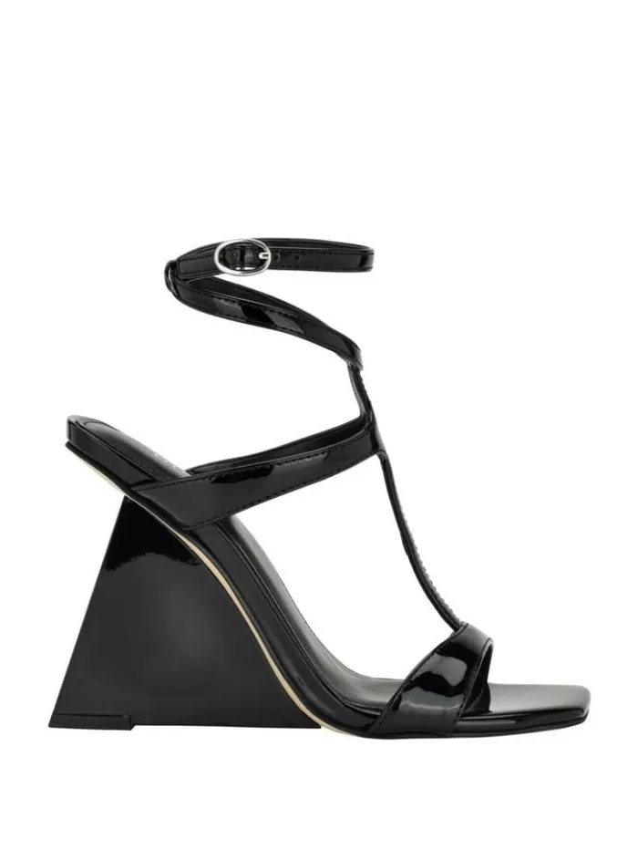 Women GUESS Heels Bacio TStrap Wedge Heels Black 002