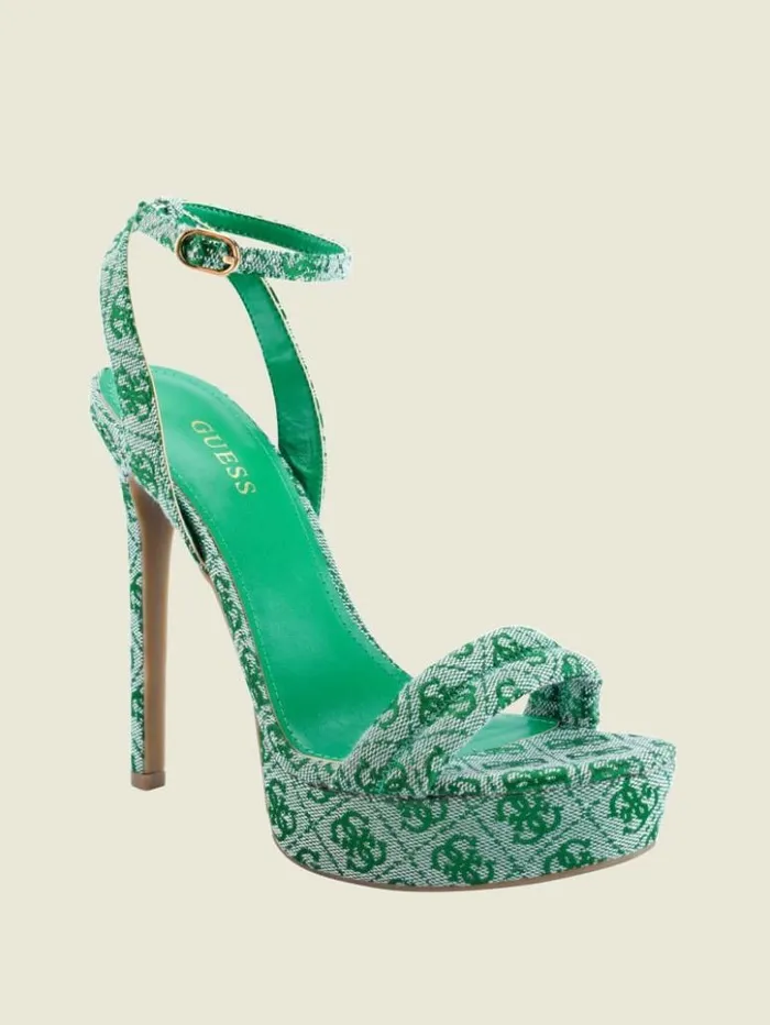 Women GUESS Heels Clives Logo Ankle Strap Heels Medium Green 310