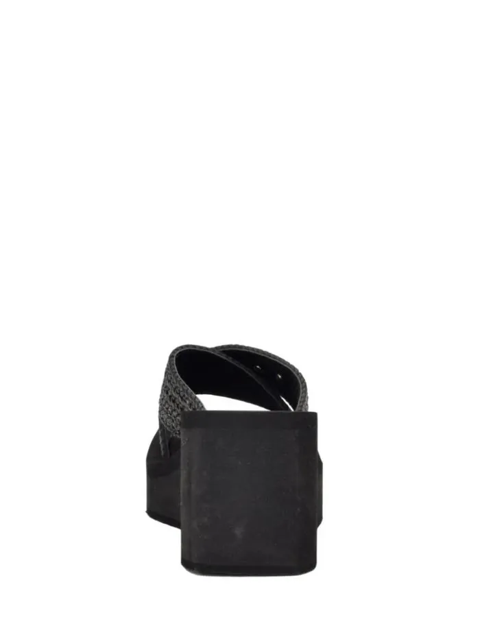 Women GUESS Heels Danvi Braided Wedge Sandals Black 001