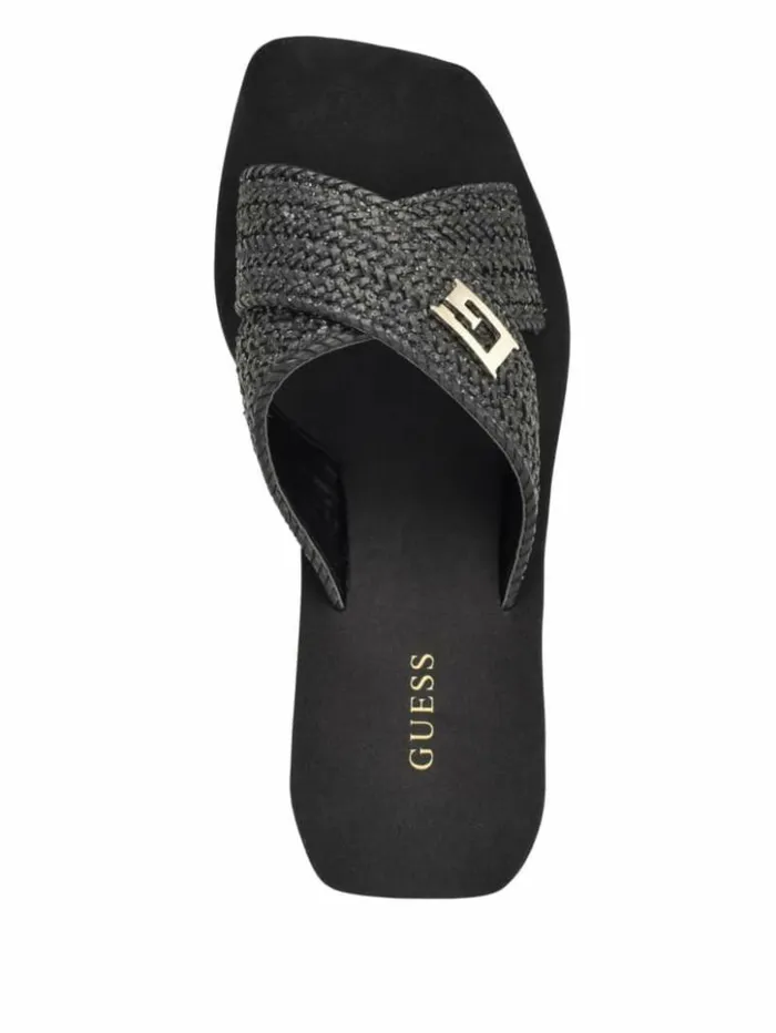 Women GUESS Heels Danvi Braided Wedge Sandals Black 001