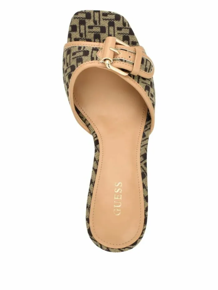 Women GUESS Heels Dista Buckled Logo Kitten Heels Medium Brown