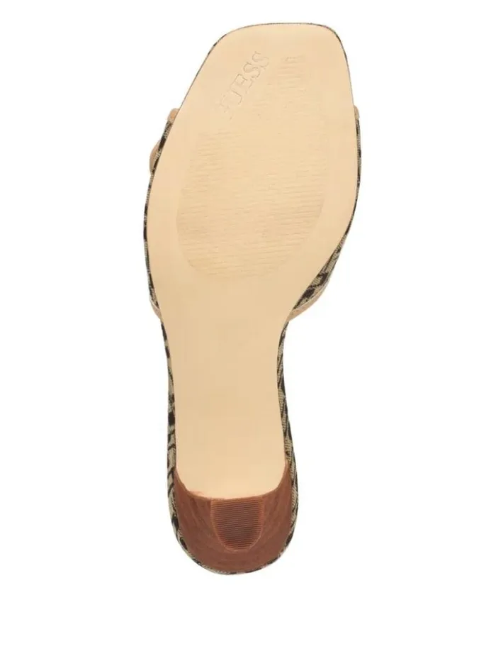 Women GUESS Heels Dista Buckled Logo Kitten Heels Medium Brown