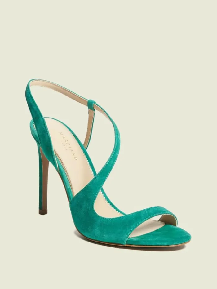 Women GUESS Heels Futura Curve Sandal Light Green Suede