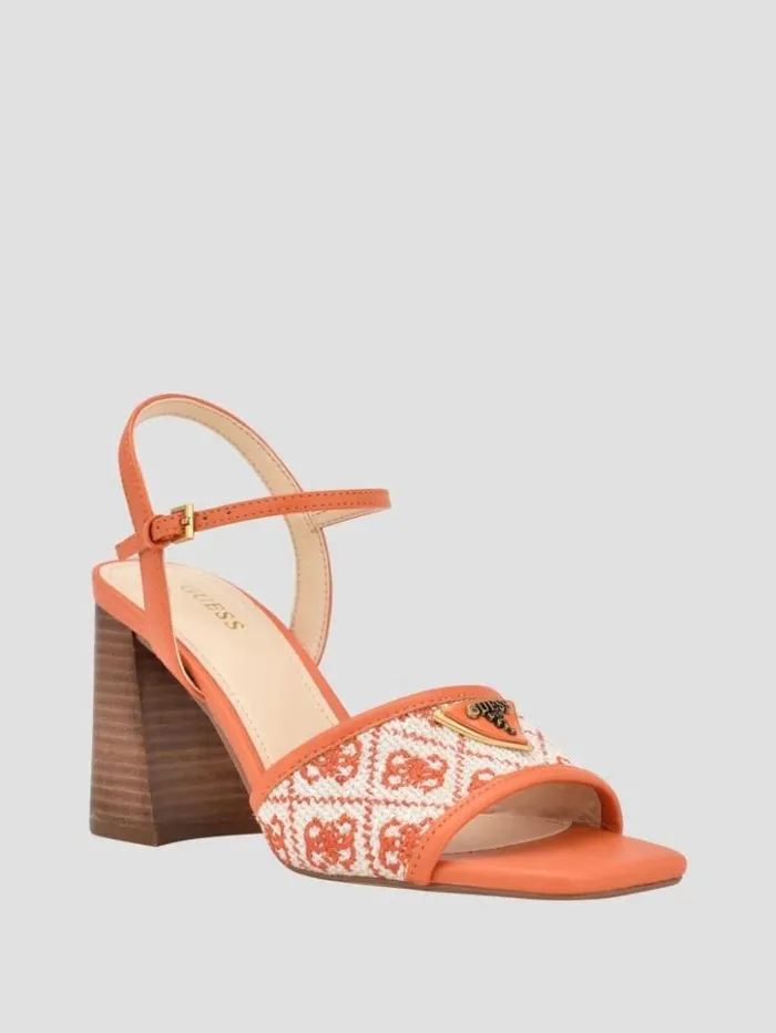 Women GUESS Heels Glaven OpenToe Block Heels Orange