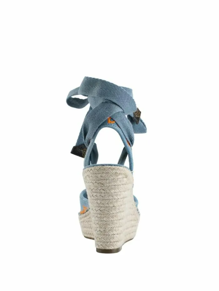Women GUESS Heels Halona Tie Espadrille Wedges Denim Tie Dye