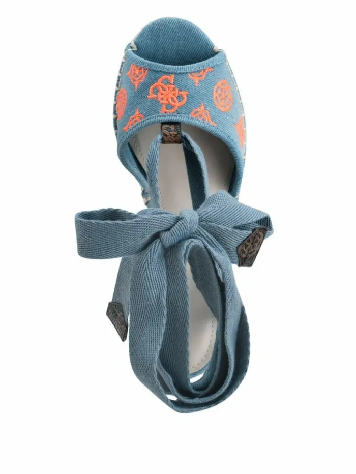 Women GUESS Heels Halona Tie Espadrille Wedges Denim Tie Dye