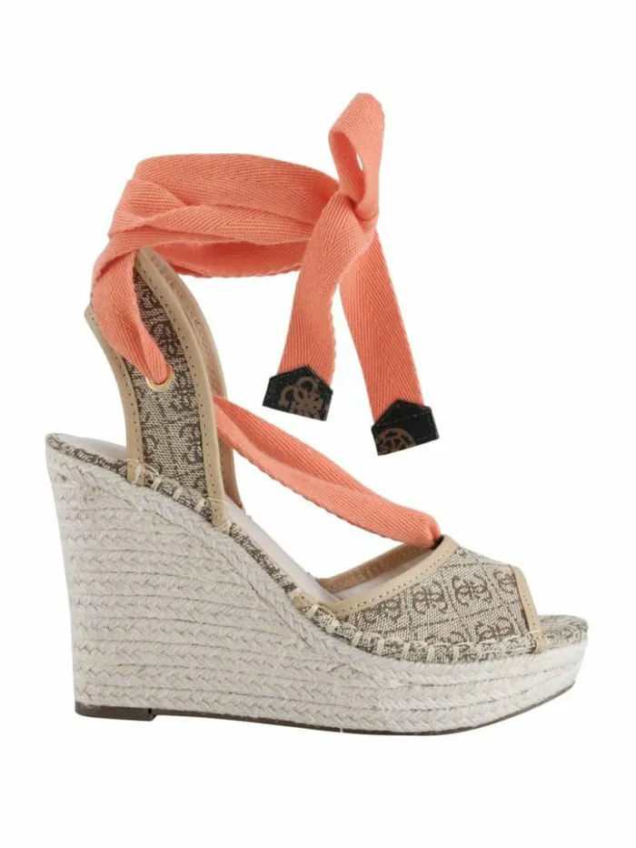 Women GUESS Heels Halona Tie Espadrille Wedges Medium Brown