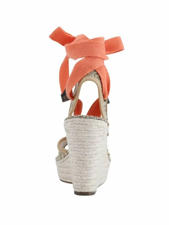 Women GUESS Heels Halona Tie Espadrille Wedges Medium Brown