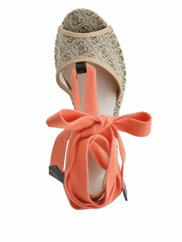 Women GUESS Heels Halona Tie Espadrille Wedges Medium Brown