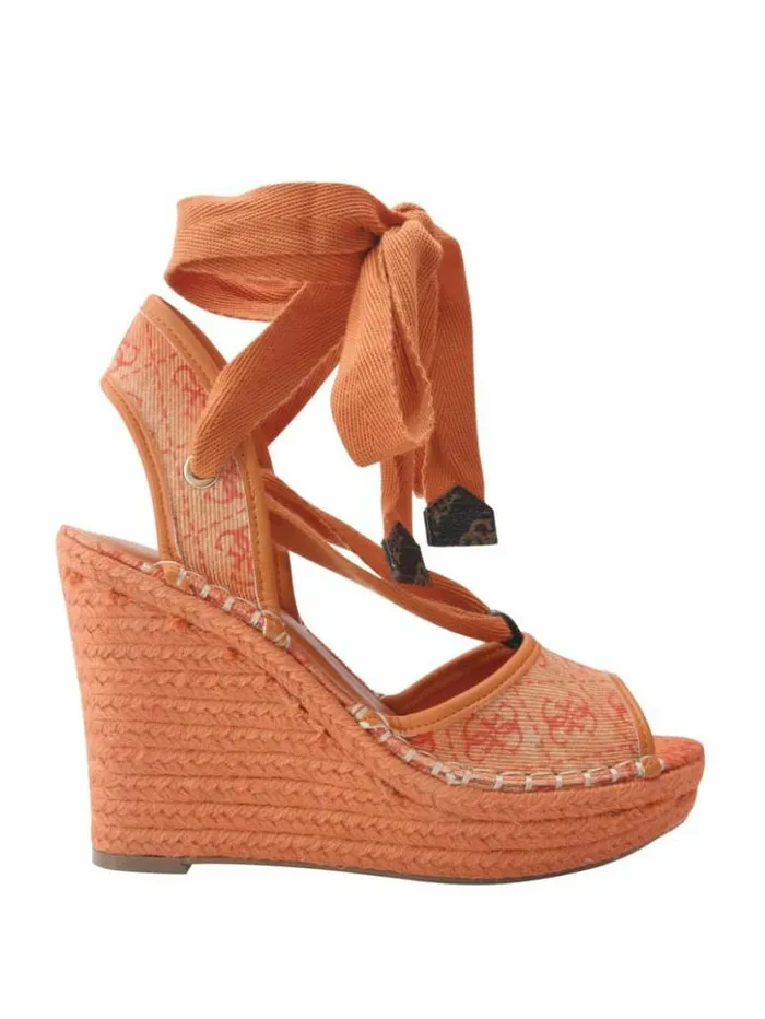Women GUESS Heels Halona Tie Espadrille Wedges Orange